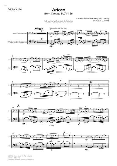 Arioso (BWV 156) - Cello and Piano (Individual Parts) (arr. César Madeira)