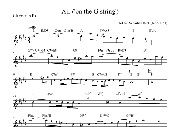 Air ('on the G string') - Clarinet in Bb (with chords) (arr. Alex Nunes Rodrigues)