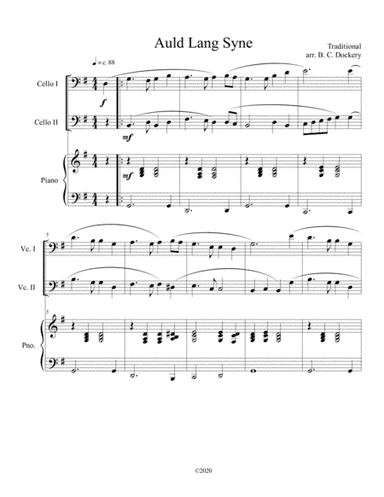 Auld Lang Syne (cello duet) with optional piano accompaniment (arr. B. C. Dockery)