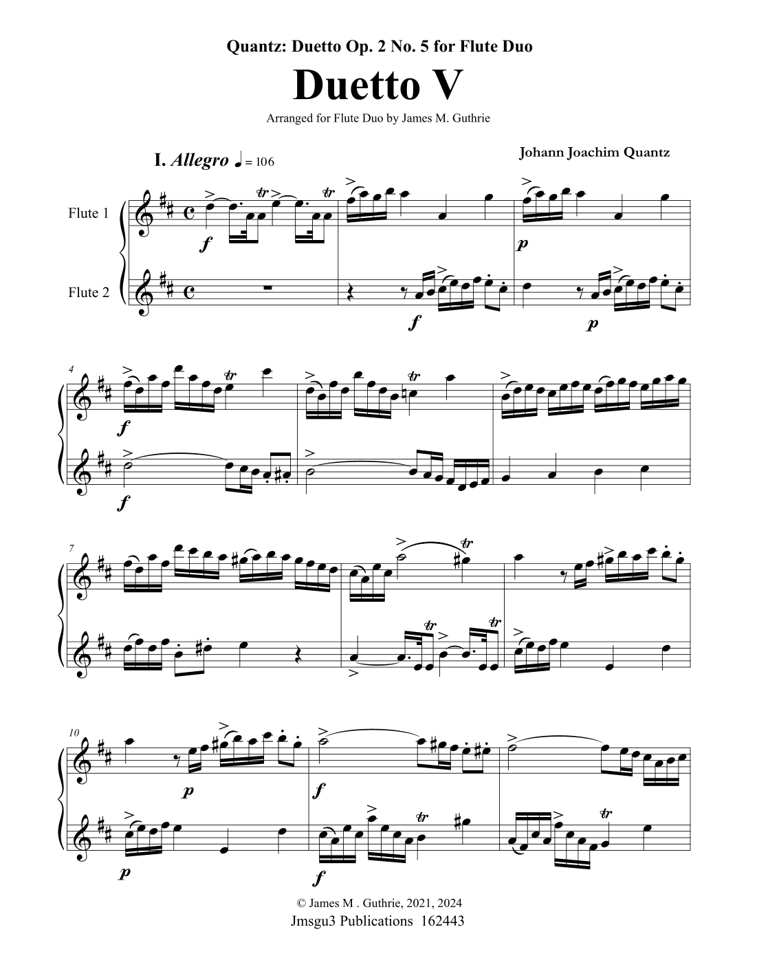 Quantz: Duetto Op. 2 No. 5 for Flute Duo (arr. James M. Guthrie)