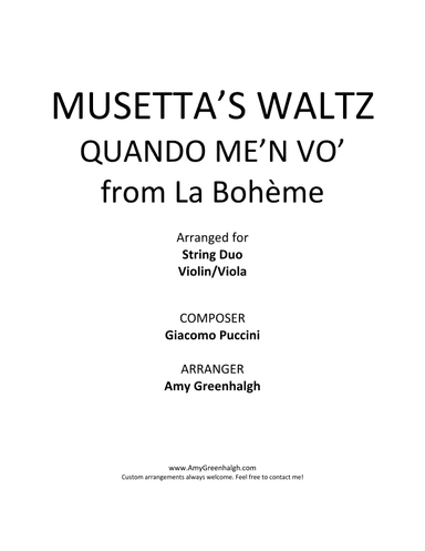 Musetta's Waltz - Quando me'n vo' - from La Bohème (arr. Amy Greenhalgh)