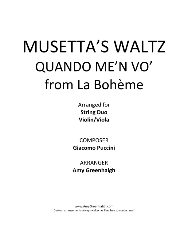 Musetta's Waltz - Quando me'n vo' - from La Bohème (arr. Amy Greenhalgh)