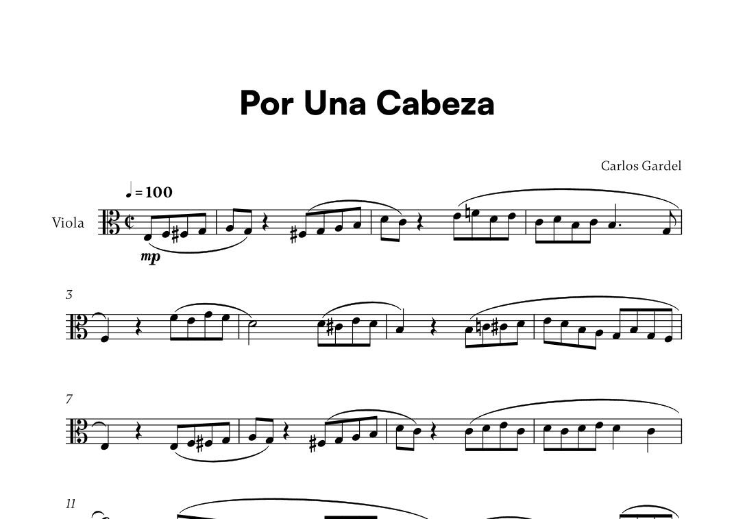Carlos Gardel - Por Una Cabeza for Viola Solo (arr. Cadenza Editions)
