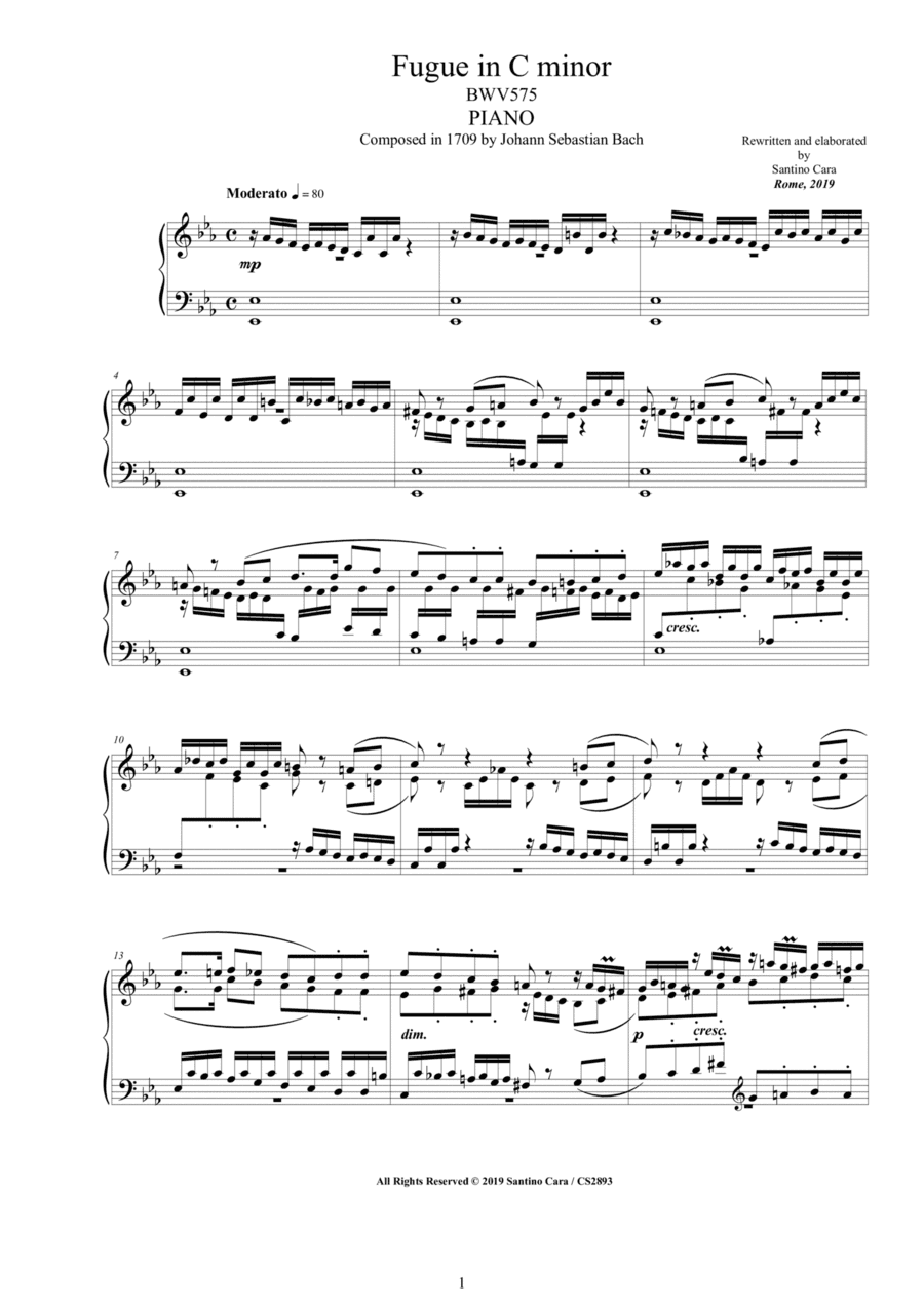 Bach - Fugue in C minor BWV 575 for Piano (arr. Santino Cara)
