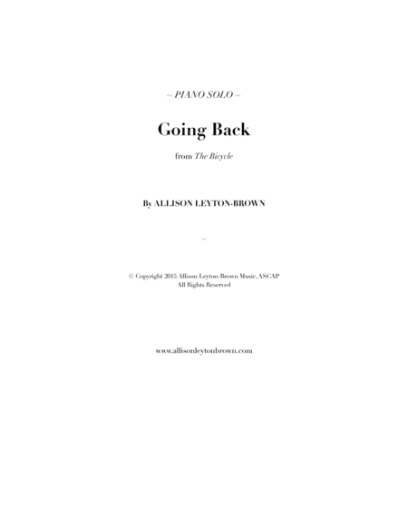 Going Back - Evocative Piano Solo - by Allison Leyton-Brown
