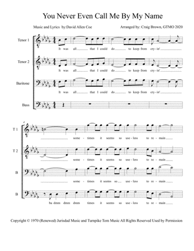 You Never Even Call Me By My Name (arr. Craig Brown)