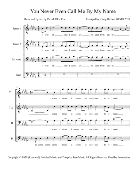 You Never Even Call Me By My Name (arr. Craig Brown)