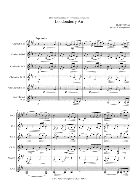 Londonderry Air - 6 Clarinets (arr. Anne L Christopherson GRSM ARCM)