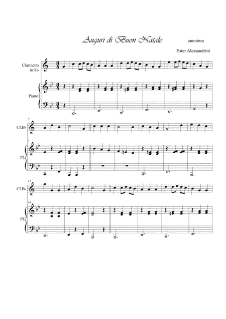 Auguri di Buon Natale. Clarinet and piano (arr. Ester Alessandrini)