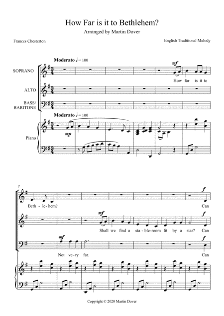How far is it to Bethlehem? SAB Three part Choir (arr. Martin Dover)