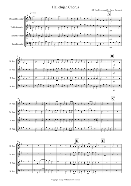 Hallelujah Chorus for Recorder Quartet (arr. David Burndrett)