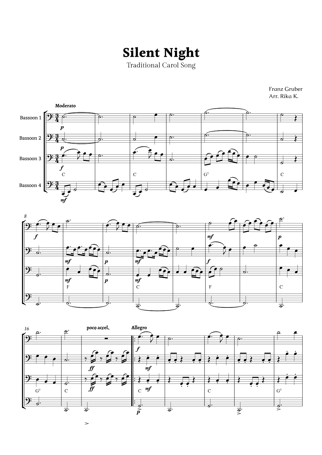 Silent Night for Bassoon Quartet (arr. Rika K.)