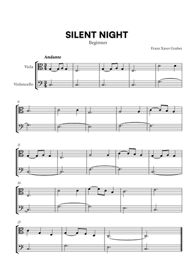Silent Night (Beginner) (for Viola and Cello) (arr. Cadenza Editions)
