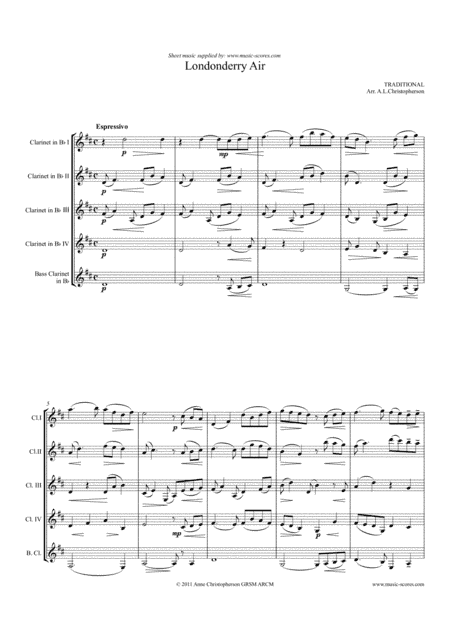 Londonderry Air - Clarinet Quintet - high (arr. Anne L Christopherson GRSM ARCM)