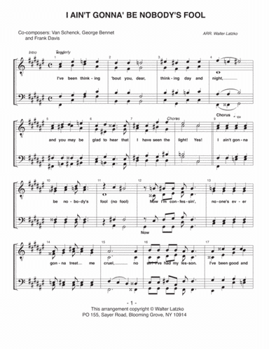 I AIN'T GONNA' BE NOBODY'S FOOL (arr. Walter Latzko)