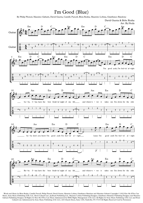 I'm Good (blue) (arr. Arr. Neda)
