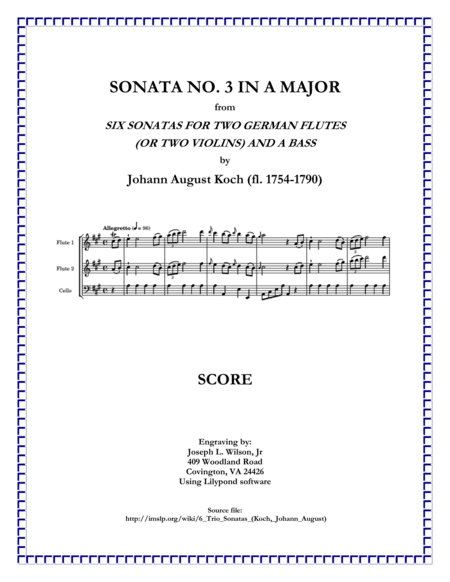 Koch Trio Sonata No. 3 in A Major (arr. Joseph L. Wilson, Jr.)