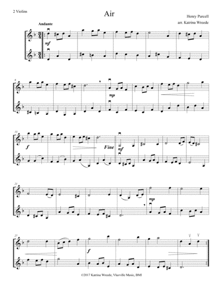 Purcell Air - for Two Violins (arr. Katrina Wreede)