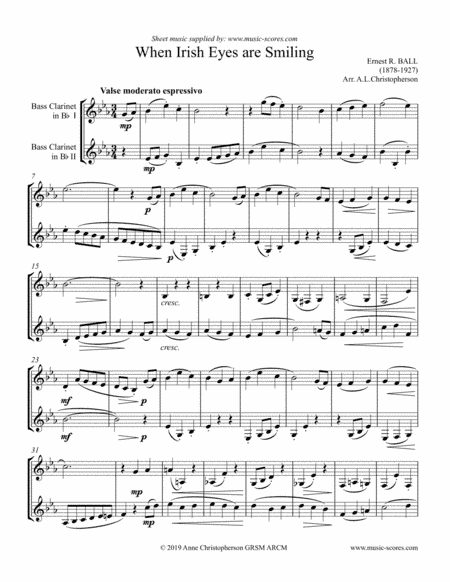 When Irish Eyes are Smiling - Bass Clarinet Duet (arr. Anne Christopherson GRSM ARCM)