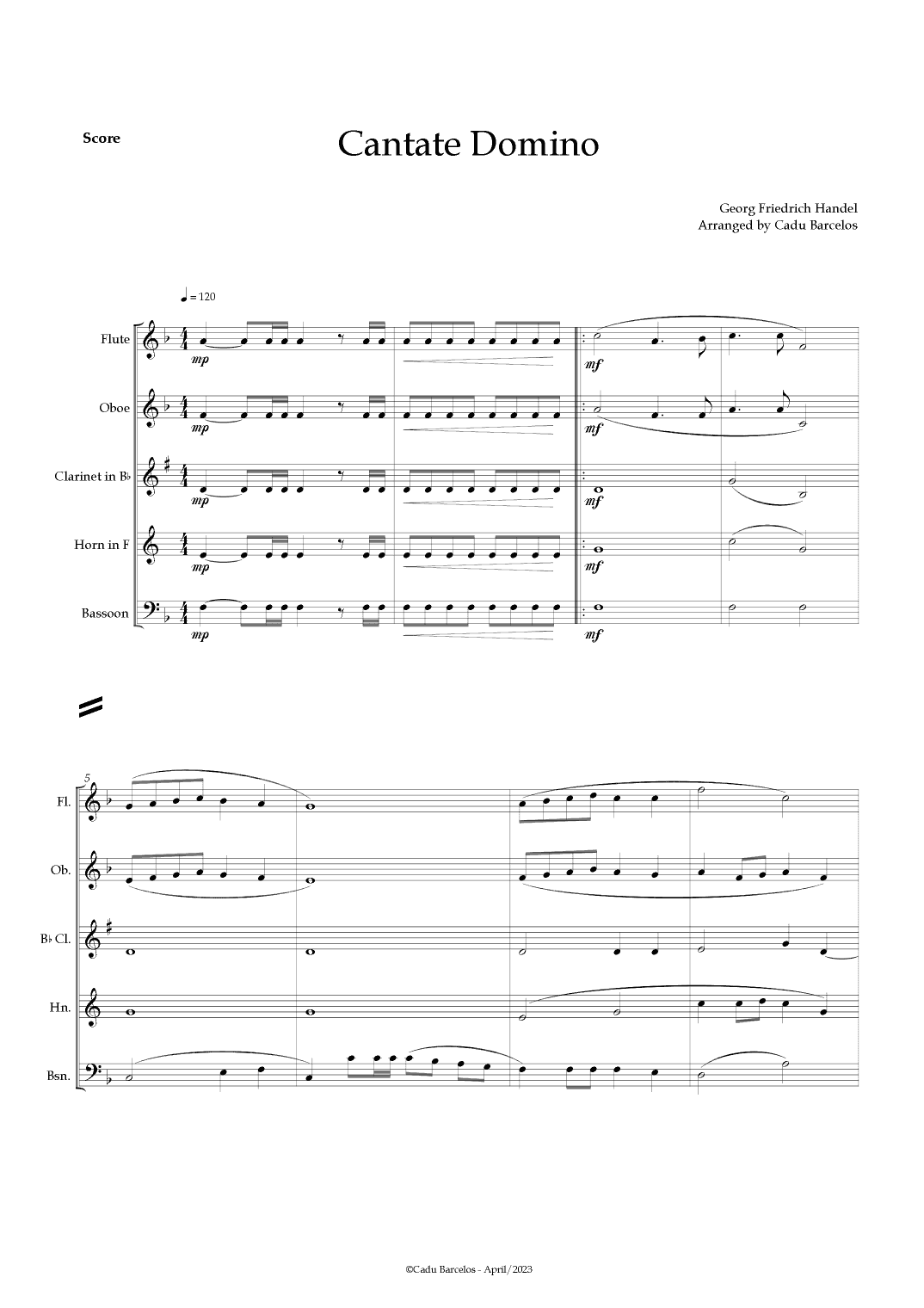 Cantate Domino - Handel (Woodwind Quintet) (arr. Cadu Barcelos)