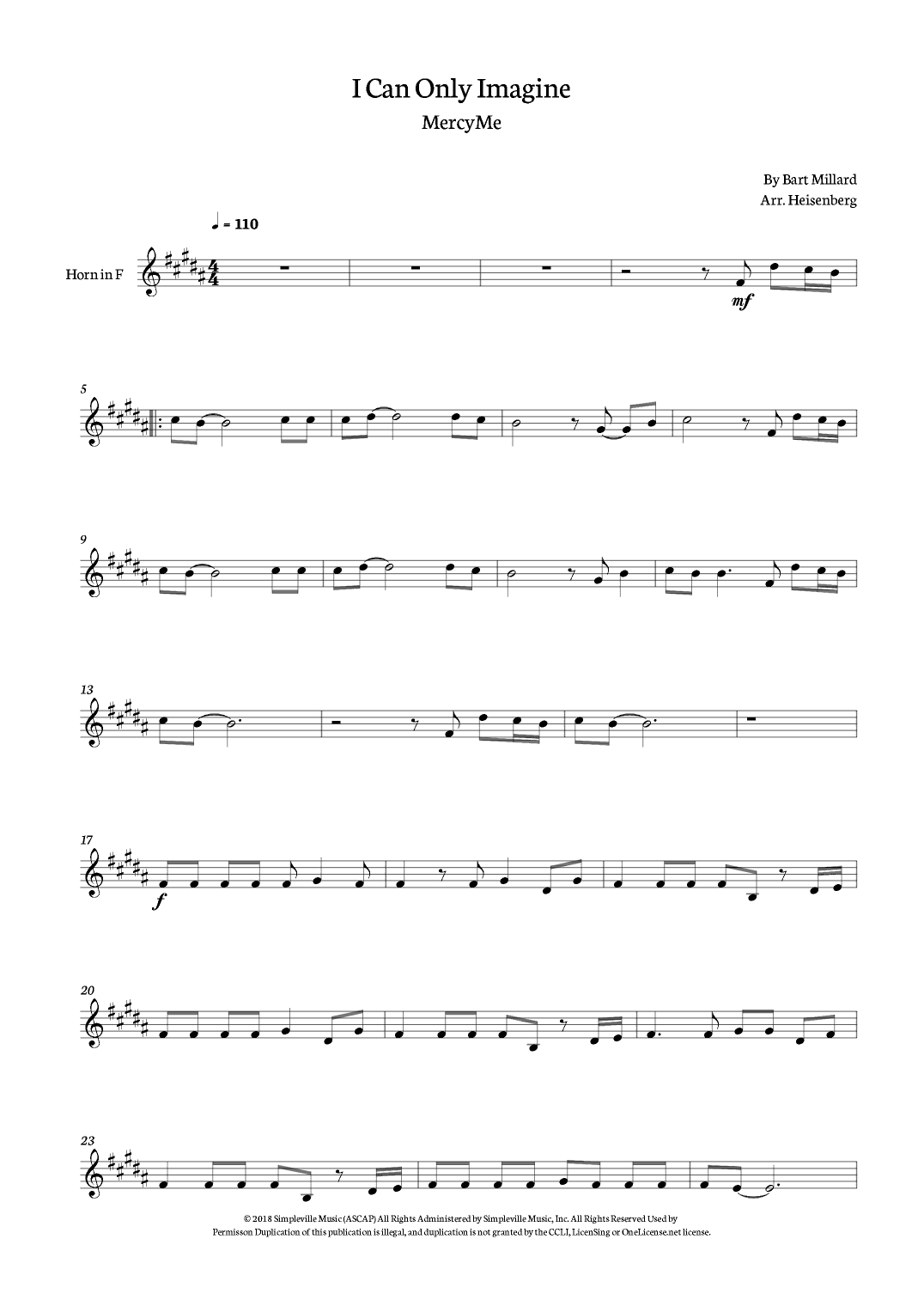 I Can Only Imagine (arr. Heisenberg)