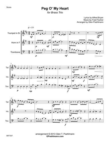 PEG O' MY HEART - BRASS TRIO (unaccompanied) (arr. Glen Poehlmann)