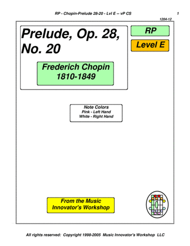 Chopin - Prelude, Opus 28, No. 20 - (Key Map Tablature) (arr. John M. Honeycutt)