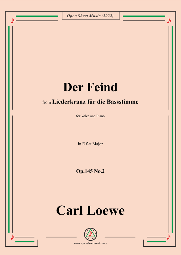 Loewe-Der Feind,in E flat Major,Op.145 No.2,from Liederkranz für die Bassstimme (arr. OSM Press)