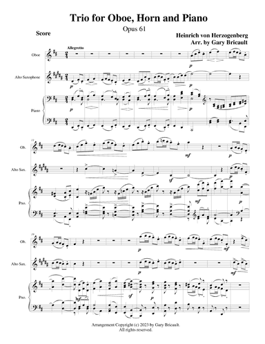 Trio for Oboe, Horn and Piano (Opus 61) - Allegretto (arr. Gary Bricault)