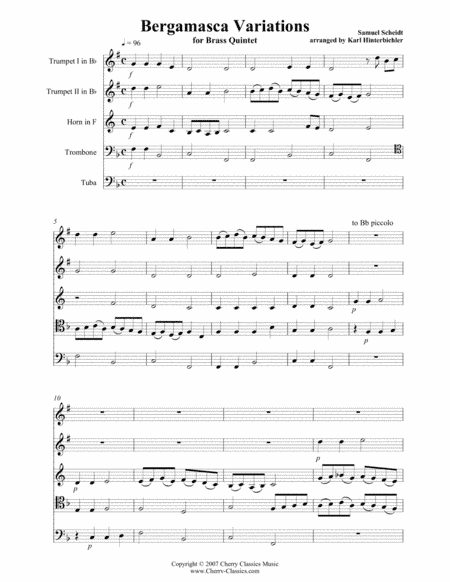 Bergamasca Variations for Brass Quintet (arr. Hinterbichler, Karl)