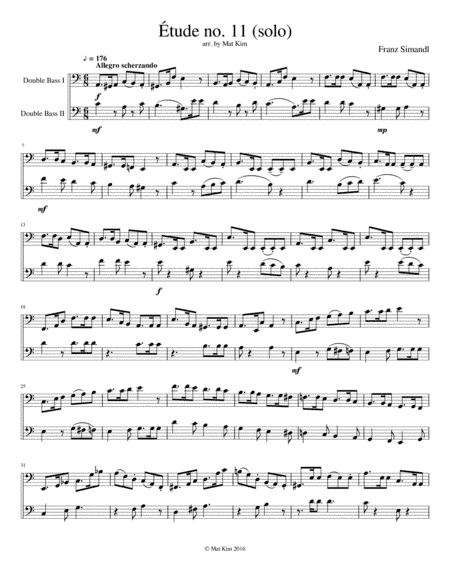 Franz Simandl Étude no. 11 in A minor (Allegro scherzando) for Two Double Basses (arr. Mat Kim)
