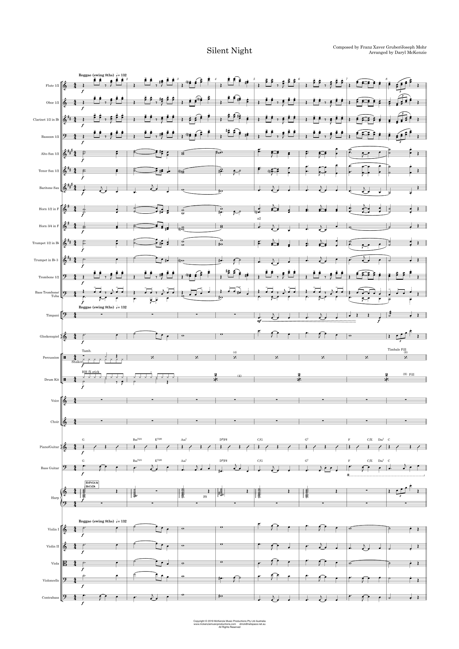 Silent Night (Reggae) - Voice, Choir and Pops Orchestra Key of C (arr. Daryl McKenzie)