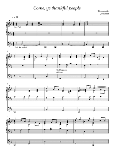 Voluntary on "Come ye thankful people, come" (arr. Tim Attride)