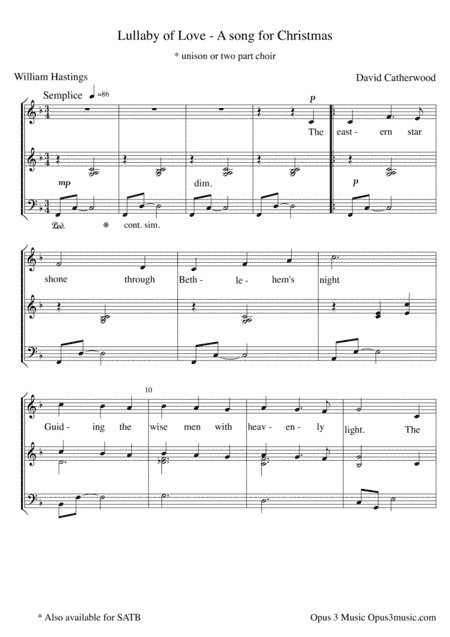 Lullaby of Love - A Christmas Song (for unison or 2 part Choir)