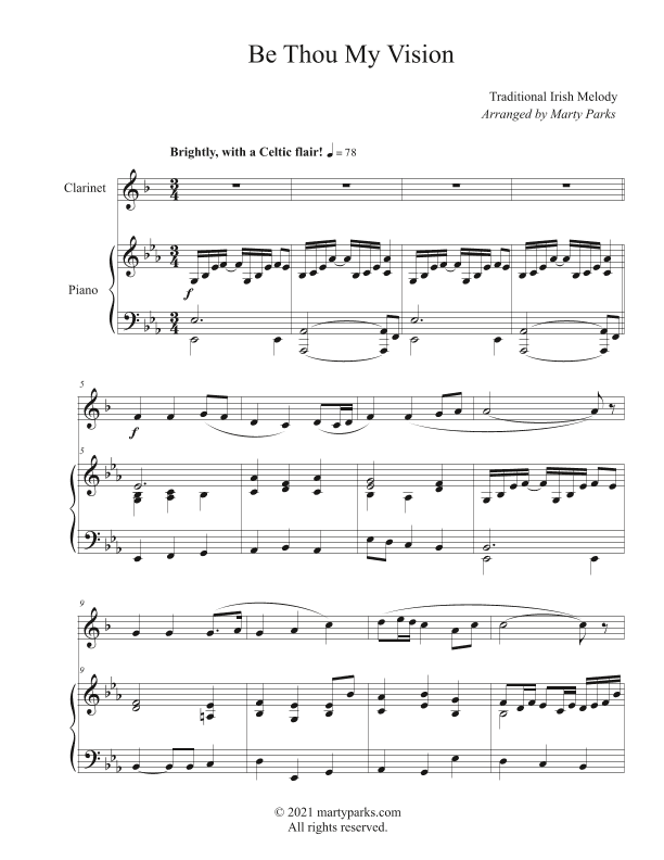 Be Thou My Vision (Clarinet-Piano) (arr. Marty Parks)