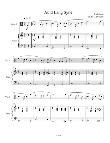 Auld Lang Syne (viola solo) with optional piano accompaniment (arr. B. C. Dockery)