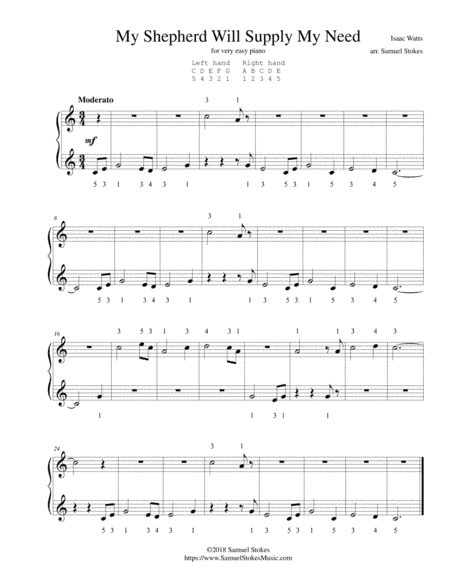 My Shepherd Will Supply My Need - for very easy piano (arr. Samuel Stokes)
