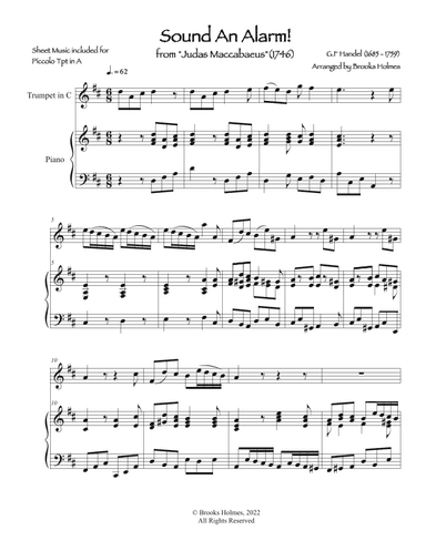Sound An Alarm - Aria from Judas Maccabaeus - Piccolo Trumpet & Piano in D (arr. Brooks Holmes)