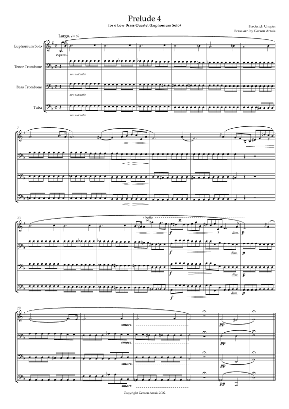 Prelude 4 for Low Brass Quartet (arr. Gerson Arrais)