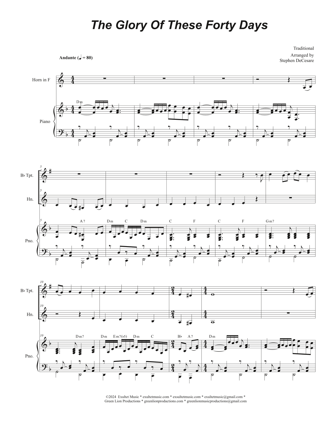 The Glory Of These Forty Days (Duet for Bb-Trumpet and French Horn) (arr. Stephen DeCesare)