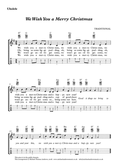 We Wish You a Merry Christmas (for Ukulele with TAB) (arr. Michael Thomas Andrews)