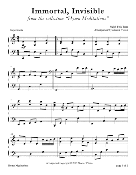Immortal, Invisible (LARGE PRINT Piano Solo) (arr. Sharon Wilson)