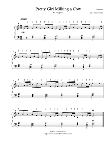 Pretty Girl Milking Her Cow (Colleen dhas cruthen namoe) - for easy piano (arr. Samuel Stokes)