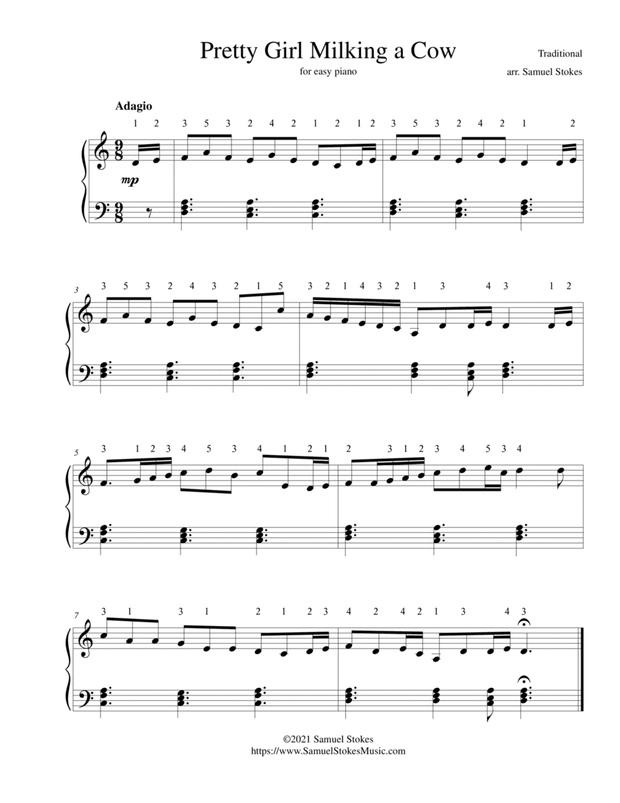 Pretty Girl Milking Her Cow (Colleen dhas cruthen namoe) - for easy piano (arr. Samuel Stokes)