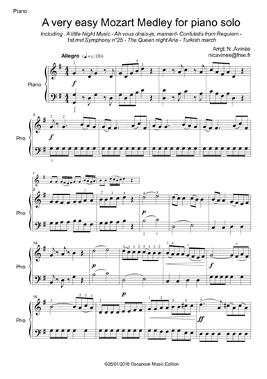 A very easy Mozart Medley for Piano solo (arr. Nicolas AVINEE)