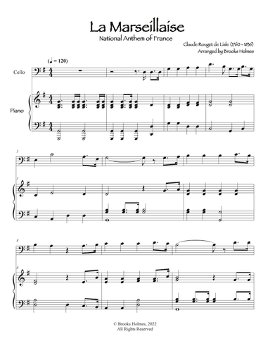 French National Anthem (La Marseillaise) Cello & Piano (arr. Brooks Holmes)