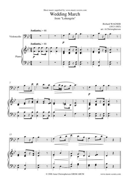 Wedding March from Lohengrin - Cello and Piano (arr. Anne L Christopherson GRSM ARCM)