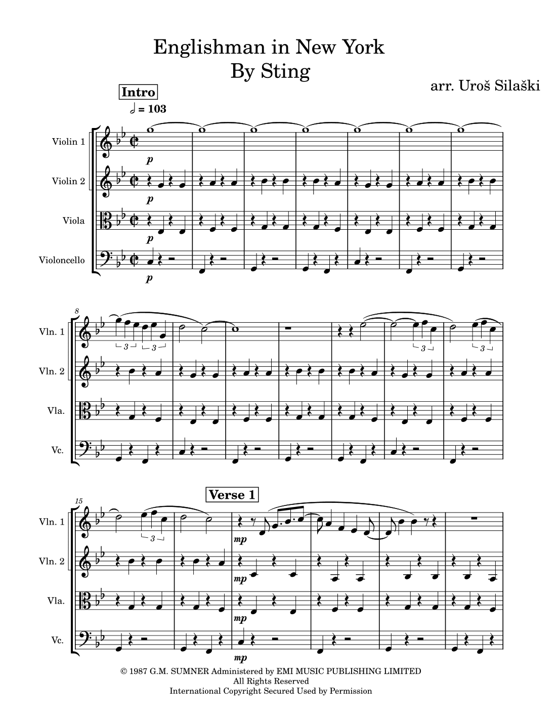 Englishman In New York (arr. Uros Silaski)