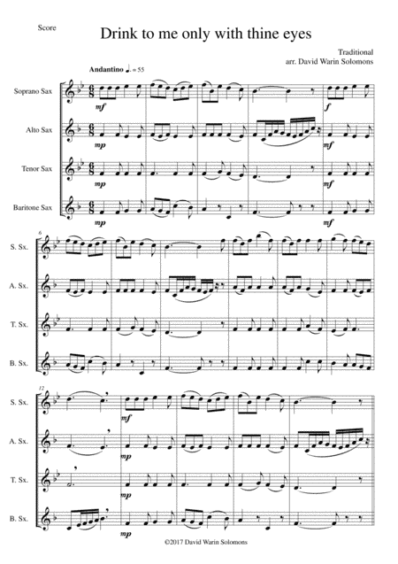 Drink to me only with thine eyes for saxophone quartet (arr. David Warin Solomons)