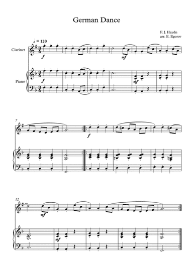 German Dance, Franz Joseph Haydn, For Clarinet & Piano